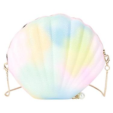 Imagem de Goclothod Bolsa feminina em forma de concha com lantejoulas em couro e ombro mini bolsa de corrente, W - couro sintético degradê