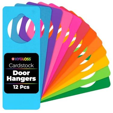 Imagem de Hygloss Products Cabides de porta de cartolina brilhante - Etiqueta de porta DIY - 10-12 cores brilhantes sortidas - Atividade divertida - Ótimo para artes e artesanato - aprox. 10 cm x 28 cm, cores sortidas, pacote com 12