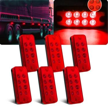 Imagem de Ourbest Luzes marcadoras quadradas de LED, retângulo de 8 LEDs, luz indicadora frontal e traseira, luz traseira, vermelha, 12 V-24 V, impermeável, para carro, caminhão, ônibus, barco, (vermelho)