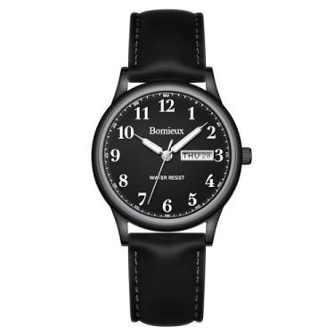 Imagem de VTAIGE Relógios masculinos, casual de negócios, relógio de quartzo à prova d'água com pulseira de couro, ponteiros luminosos, mostrador de data e dia, relógio social de negócios – Melhor presente para