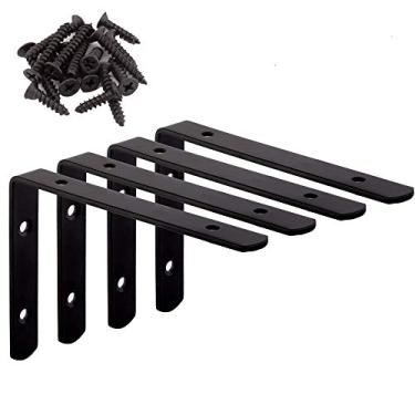 Imagem de Suporte de canto ULIFESTAR para prateleira, suporte de canto de aço inoxidável preto resistente, suporte de canto em L de aço inoxidável, suporte de ângulo reto para prateleira flutuante, suporte para pendurar na parede, pacote com 4 pretos de 8,9 x 11,4 cm