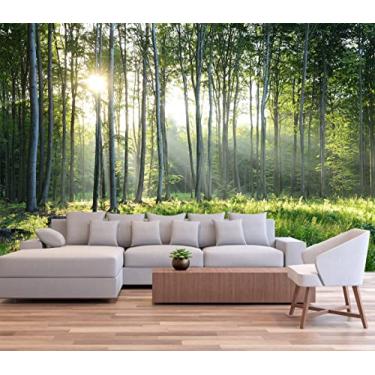 Imagem de Reyhui Sunshine Forest Mural Papel de parede paisagem árvore grande paisagem paisagem mural de parede mural para sala de estar (não autoadesivo)