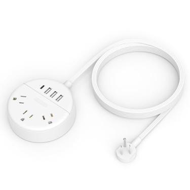 Imagem de Cabo de extensão de 4,5 m, NTONPOWER tira de alimentação de plugue plano com cabo de extensão longo, 3 saídas 2 USB suporte de parede para casa, dormitório, escritório e criado-mudo - branco