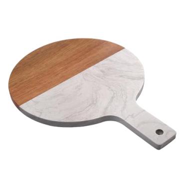 Imagem de DimyFew Tábua de corte, prato de pizza, bandeja multiuso para servir, tábua de pão de madeira para preparação de alimentos, bifes, vegetais, carnes