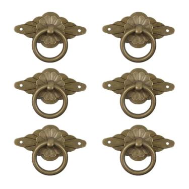 Imagem de MY MIRONEY Anel de puxador de armário de latão antigo, 6 puxadores de gaveta vintage para cômodas, armários de banheiro e cozinha, material resistente à corrosão, puxadores e puxadores de gaveta é