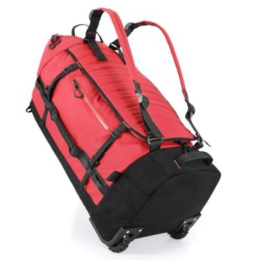 Imagem de Mala de viagem dobrável de 86L com alças removíveis, bolsa esportiva impermeável com base acolchoada, P - vermelho, 86L, Viagens