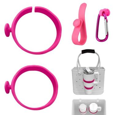 Imagem de 4 peças de acessórios para bolsa Bogg, suporte de copo para Stanley, acessórios de garrafa de água de 850 g e 1134 g, compatível com sacos Bogg e Simply Southern Totes (rosa choque)