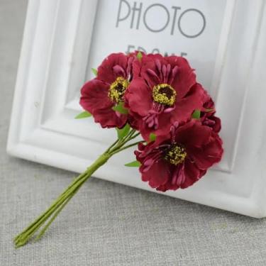 Imagem de Flores artificiais de cerejeira, vaso de carro para casamento, decoração de casa, buquê de noiva, plantas de seda artesanais (vinho tinto)