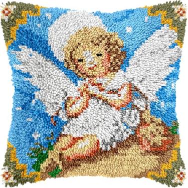 Imagem de Kits de travesseiro com gancho de trava para adultos e crianças iniciantes, kit de travesseiro com gancho de trinco para fazer artesanato para meninas, meninos, presentes de Natal, tela impressa, fio