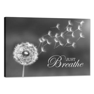 Imagem de SKASNFAI Tela de parede Zen em preto e branco dente-de-leão Just Breathe Motivation Impressão de arte de imagem positiva para decoração de parede de meditação de ioga de spa pronta para pendurar (51