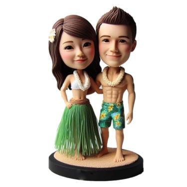 Imagem de Casal de dança Hula de argila personalizada feito a partir de foto tema de cena tropical, presente ideal para entusiastas de praia, presente de decoração de casa feito à mão