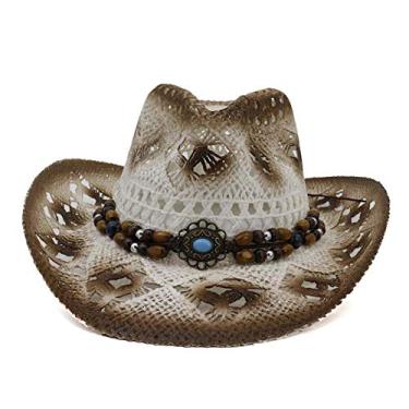 Imagem de Homens Mulheres Palha Cowboy Chapéu Cowgirl Ocidental Palha Natural Proteção Uv Verão Aba Larga Praia Boné Viagem Ao Ar Livre Sol Chapéu Unissex