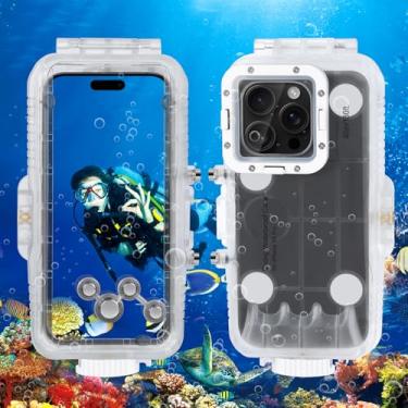 Imagem de FotStdio Capa de smartphone à prova d'água para iPhone 16 Pro, capa de celular para fotografia de mergulho com snorkel 130 pés/40 m operada por foto subaquática e vídeo
