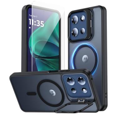 Imagem de TOBOVON Capa para Motorola Moto G Stylus 5G 2025, compatível com MagSafe, com suporte de anel de câmera integrado e protetor Sceen, capa magnética fina translúcida fosca de grau militar com proteção