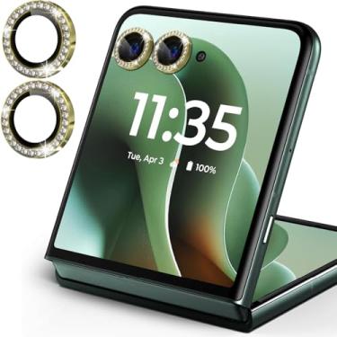 Imagem de Zeking (2 conjuntos) para Motorola Razr 60 Ultra/Motorola Razr Ultra 2025 Protetor de lente de câmera, anel individual de metal brilhante brilhante com glitter [kit de alinhamento da bandeja de