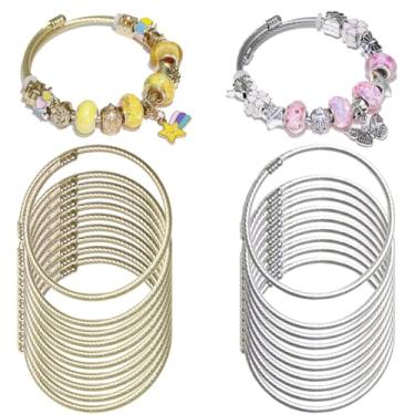 Imagem de Exway 20 peças de pulseira elástica de aço inoxidável, pulseira de aço inoxidável, pulseira torcida, pulseira de ouro e prata, kit para artesanato, faça você mesmo, fabricação de joias femininas