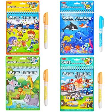 Imagem de LEFIMOT Pacote Com 4 Livros De Colorir Água Para Crianças Pequenas, Tinta Reutilizável 3 A 5 Anos, Brinquedos Educativos Viagem Canetas, Presentes Aniversário