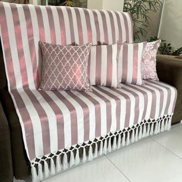 Imagem de Kit Manta Listrada e 4 Capas de Almofada Luxo Rosê Gold 45cmx45cm - Su