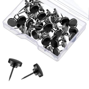 Imagem de Tachinhas de polegar pretas resistentes, pinos de pressão para estofados e tapetes, tachas planas decorativas para madeira, tecido e muito mais, 50 peças