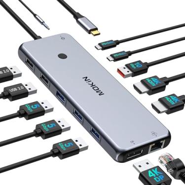 Imagem de Estação de ancoragem USB C, hub para laptop, monitor duplo, adaptador multiportas, USB C para 2 HDMI, DisplayPort, carregamento PD, Ethernet, 7 portas USB A/C 3.1/3.0/2.0, áudio