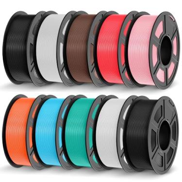 Imagem de JAYO Filamento PLA+ 1,75 mm, pacote de filamentos de impressora 3D, 1,1 kg por carretel, pacote com 10, preto x 2 + branco x 2 + chocolate + azul celeste + rosa Sakura + laranja ensolarado + verde