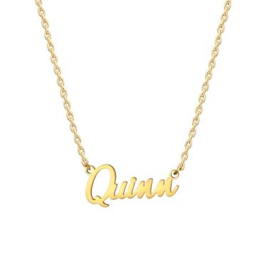 Imagem de MOMOL Colar com nome de aço inoxidável banhado a ouro 18 K, colar personalizado com nome personalizado, colar de placa de identificação para mulheres, Small, Banhado a ouro, Sem Pedra Preciosa