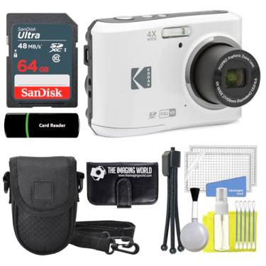 Imagem de The Imaging World Câmera Digital Kodak Pixpro Fz45 16Mp, Zoom Óptico De 4X, Grande Angular 27 Mm, Vídeo Full Hd 1080P, Lcd 2,7" (Branco) + Estojo Para Leitor Cartão E Memória 64 Gb, Carteira, Kit Li