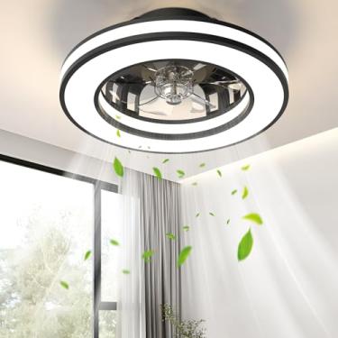 Imagem de Ventiladores de teto com luzes, luz de ventilador de teto moderna de baixo perfil de 40 cm com controle remoto, ventilador de LED regulável de 3000-6500K, ventilador de teto de 6 velocidades pequeno
