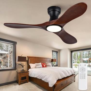 Imagem de XINGSIYUELYX Ventiladores De Teto Embutidos De Madeira De 42 Polegadas Com Luzes E Controle Remoto, Ventiladores De Teto De Madeira Com 3 Lâminas Reguláveis Para Áreas Externas, Ventiladores Para Ár