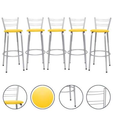 Imagem de Kit 5 Cadeiras Banquetas Alta Cozinha Varanda Bancada Piscina Ilha Gou