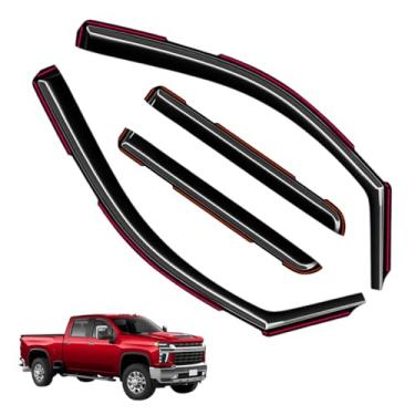 Imagem de Viseiras de janela de canal protetores de chuva para Chevy Silverado/GMC Sierra 2500HD/3500HD 2020-2025 Crew Cab (2020-2025) – 4 peças de defletores de ventilação de policarbonato fumê escuro em canal