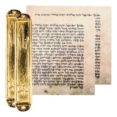 Imagem de Kit 2 Mezuzá Metal Dourado 8cm Estrela De Davi + Pergaminho - LOJA HOR