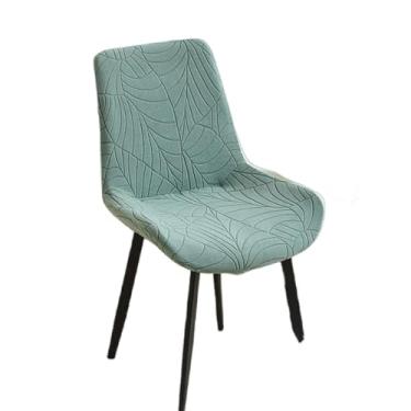 Imagem de Capas para cadeiras curvas com estampa de folhas jacquard, 1/2/4/6 peças, elásticas, protetoras de assento para hotel, casamento, cozinha e banquete (6 peças/capa para cadeira verde A3)