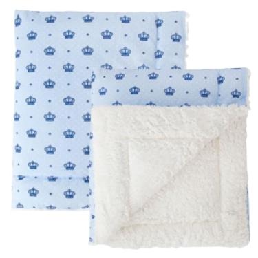 Imagem de Manta Sherpa para Bebê – Macia e Quentinha -Manta Com Forro Pele De Carneiro Unissex Várias Estampas (Coroa Azul)