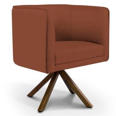 Imagem de Poltrona Decorativa Giratória Base Giromad Madeira Betina B-355 Linho Laranja - Domi