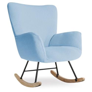 Imagem de Buenanir Capa de cadeira de balanço para berçário, capa elástica para cadeira de leitura em jacquard moderna, protetor de poltrona de balanço para sala de estar, quarto de bebê, azul celeste