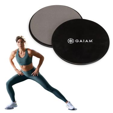 Imagem de Gaiam Discos deslizantes centrais – Sliders de treino de dupla face para carpete e piso de madeira – Home Ab Pads Equipamento de exercício Sliders fitness para mulheres e homens, cinza/preto