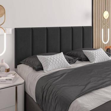 Imagem de Cabeceira Almofadada Julia 160 Cm - Suspensa Suede Mdf Preto- Movelove Preto