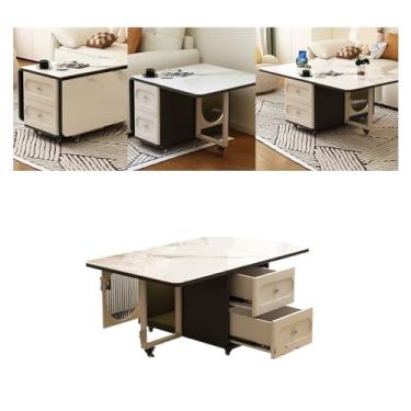 Imagem de ZzleoyuUUs-12 Sofá de mesa de chá, borda dobrável multifuncional, vários carrinhos domésticos, pequena sala de estar pode mover armário lateral mesa de chão