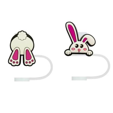 Imagem de STRACOUPI Tampa de palha de silicone de coelho para copos Stanley, acessório decorativo reutilizável, pacote com 2