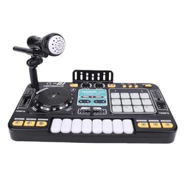 Imagem de Asixxsix Crianças DJ Mixer, 2 em 1 teclado eletrônico Piano 12 MIDI botões função de gravação com efeitos sonoros de luzes LED e microfone para Meninos Meninas Idade 3+ (Preto)