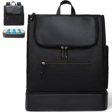 Imagem de Mochila para fraldas MOMINSIDE, grande em couro e nylon, preta