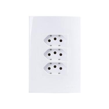 Imagem de Tomada Tripla MarGirius Sleek 2P+T 10A com Placa 4x2 Branca