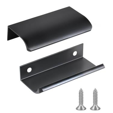 Imagem de Pacote com 10 puxadores de gaveta de móveis, estilo moderno, com bordas de dedo, puxadores de gaveta de cozinha ocultos, 80mm, Black