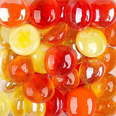 Imagem de LiFschal Mármores de vidro plano, pedras de vidro vermelhas e amarelas, contas de mármore de fundo plano, grânulos de enchimento de vaso seixos de vidro decorativos para aquário de peixes, cerca de