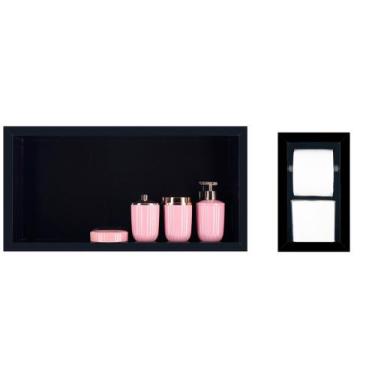 Imagem de Nicho Em Porcelanato Para Banheiro - kit com 2 peças   ( Preto Liso ) 