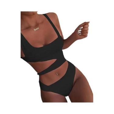 Imagem de Biquini Branco e Preto com Detalhes em Retalhos - Maiô de Uma Peça com