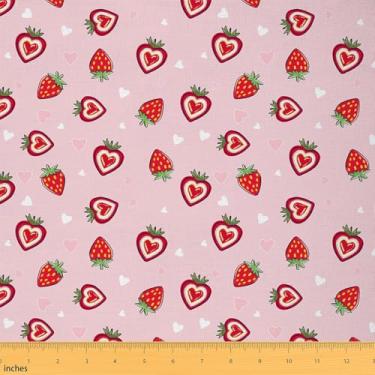 Imagem de Kids Strawberry Fabric by The Yard 3 Yard Cute Heart Pattern Tecido estofado para cadeiras para meninos meninas adolescentes decoração de quarto kawaii morango para casa projetos DIY respirável