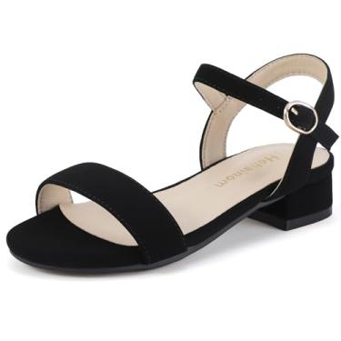 Imagem de Hehainom Sapatos Sociais Para Meninas, Salto Baixo Preto Nobuck, Sandálias Abertas, Festa De Casamento, Escola Crianças Pequenas E Grandes, Florista, 6 Anos