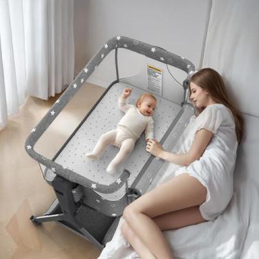 Imagem de Berço de bebê BIUSIKAN 3 em 1 Rocking Bedside Sleeper cinza
